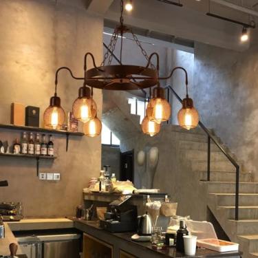 Imagem de Lustre preto grande com 12 lâmpadas, estilo fazenda, metal retrô, luminária pendente redonda de ferro industrial para sala de estar, bar, café, restaurante, hall de entrada, decoração de tet