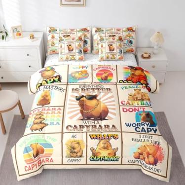 Imagem de Erosebridal Conjunto de cama solteiro Capivara, para amantes de animais capivara, fofo animal capivaras (edredom + lençol de cima + 2 fronhas + 2 capas de travesseiro) 7 peças
