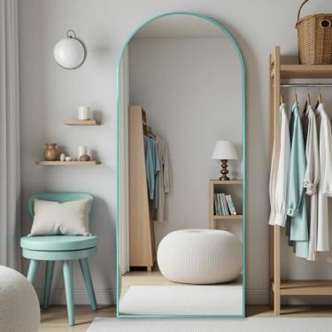 Imagem de Antok Espelho de piso de arco, espelho de comprimento total de 147 x 45 cm - Espelho de corpo inteiro independente com suporte para quarto ou sala de estar (safira)