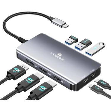 Imagem de THANDBLE Estação de ancoragem USB C, monitor duplo, estação de ancoragem para laptop, hub USB C duplo 4K a 60 Hz HDMI com porta DisplayPort, porta de dados USB-A/C de 5 Gbps, 100W PD, para HP/Dell