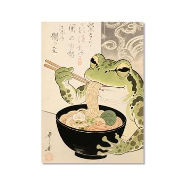 Imagem de Arte de parede em tela de gato preto engraçado vintage japonês gato comendo ramen imagem única amante de gatos para decoração de parede de cozinha e sala de jantar (SKU7,12 x 45,7 cm = (30 x 45 cm