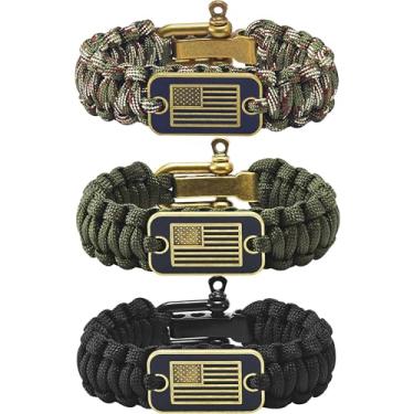 Imagem de Onewly Pulseiras Paracord com bandeira de bronze dos EUA - presentes para veteranos militares com pulseira de sobrevivência tática - Pulseras Para Hombres - Pulseiras para homens, L(9.2-10.2in), Sem