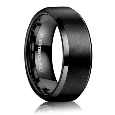 Imagem de Jstyle Aliança de casamento masculina de tungstênio 8 mm para homens superfície fosca - anéis de compromisso de aniversário com borda polida chanfrada, anel masculino, joia confortável, tamanho 6-14