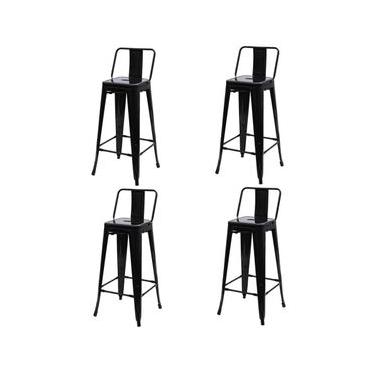 Imagem de Conjunto 4 Banquetas Altas Com Encosto Para Cozinha Bar Bancada Balcão Tolix Iron Industrial Preto