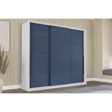 Imagem de Guarda Roupa 3 Portas De Correr E 4 Gavetas Lisboa Branco/azul - Politorno