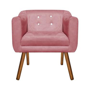 Imagem de Poltrona Sala Decorativa com Strass Julia Pé Palito Castanho Suede Rosê M11- D'Rossi