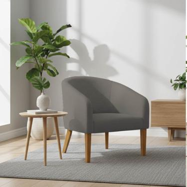 Imagem de Poltrona Sala Decorativa Stella Pé Madeira Trapézio Castanho Linho Grafite D03 - D'Rossi