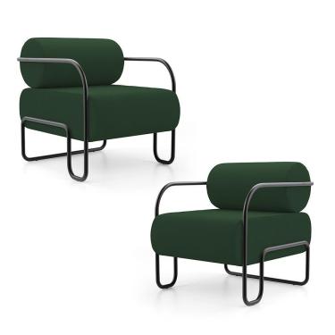 Imagem de Kit 02 Poltronas Decorativas Orgânica Living Miska Veludo Verde Escuro - Desk Design