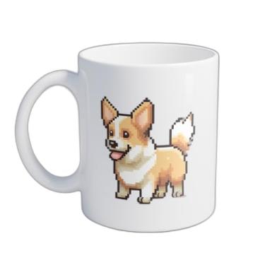 Imagem de Caneca Xícara de Café Porcelana 300ml Desenho Cão Corgi Pixel Chihuahua