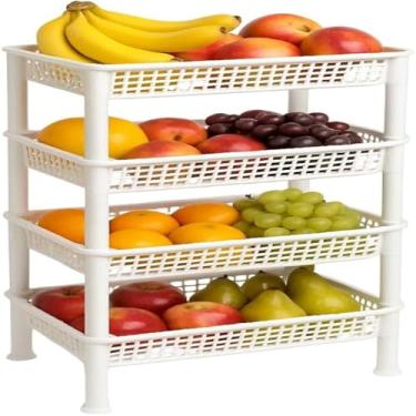Imagem de Cesta de frutas para organizacao, cozinha, armazenamento de produtos, elegante, 4 andares, Branca, design, duradouro.