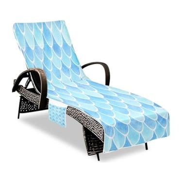 Imagem de Linda capa de toalha de cadeira de salão com escamas de sereia coloridas – Toalhas de praia de microfibra com 3 bolsos e design antiderrapante, 215,8 x 76,2 cm, ajuste universal para cadeiras ao ar