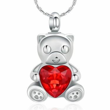 Imagem de constantlife Urna de cremação com urna de coração de cinzas de urso de pelúcia para homens e mulheres em aço inoxidável memorial com pingente de lembrança de funeral, Aço inoxidável, Quartzo
