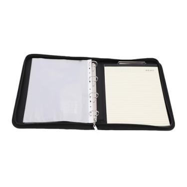 Imagem de Hyuduo Portfólio de Negócios de Couro Superior Preto Com Zíper 10 Sacos de Arquivo Transparentes Couro PU 30 Folhas Notebook Calculadora Solar de 12 Dígitos Capa para Tablet de 10,1