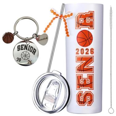 Imagem de Rtteri Conjunto de presente de basquete 2026 Senior Night, copo de 590 ml com canudo e tampa, fita de basquete e chaveiro, presentes de formatura para jogadores de esporte, prêmios de equipe, presente
