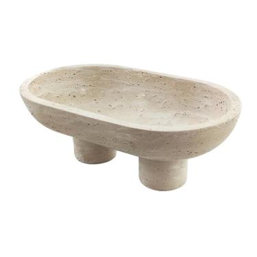 Imagem de GEOONA Tigela de frutas travertino natural, bandeja de pedra oval multifuncional com duas pernas elevadas, organizador decorativo para frutas, joias, chaves na cozinha, sala de estar, entrada