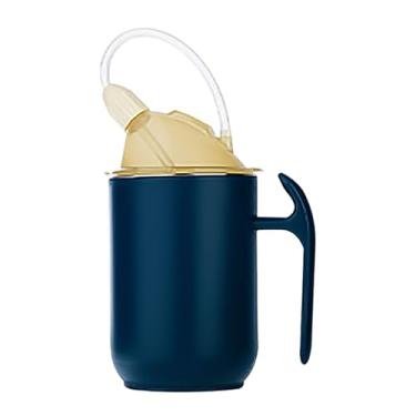 Imagem de IPENNY Copo de amamentação para cama - copo de aço inoxidável 3 em 1 antivazamento com 2 tampas, auxílio para cuidadores de 382 g para acamados, idosos, pacientes paralisados e mães pós-parto (azul