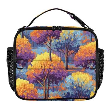 Imagem de Joisal Lancheira colorida com estampa de árvores para mulheres, meninas, lancheira masculina e infantil, lancheira para trabalho, portátil, bolsa térmica para adultos