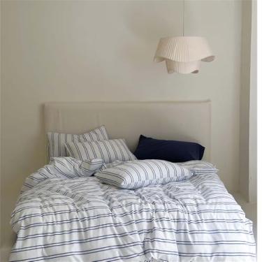 Imagem de Conjunto de cama com estampa simples de listras pretas, incluindo capa de edredom, lençol e fronha, tamanho solteiro (6 peças).