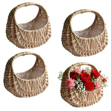 Imagem de Pacote com 4 cestas pequenas de vime de vime de vime de vime de vime de vime de vime de vime de vime de vime para casamento, piquenique, jardim, decoração de casa (16,5 x 11 x 17 cm)