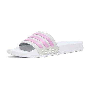 Imagem de adidas Chinelos de chuveiro unissex Adilette para adultos, Cinza/Roxo/Cinza, 15 Women/14 Men