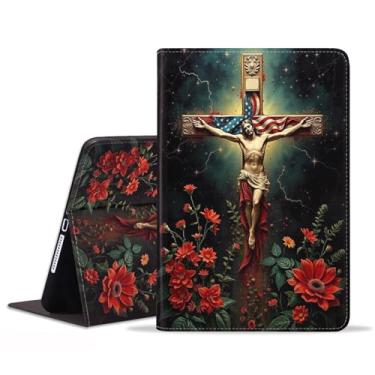 Imagem de stmedazm Capa para Samsung Galaxy Tab A11 Plus (2025)/A9 Plus (2023) 28 cm, capa dobrável de couro PU premium com suporte para despertar/hibernar automático - Cruz Santa Cristã Jesus