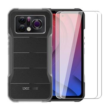 Imagem de WDMYLFTW Capa para Doogee V20 Pro + [pacote com 2] Película protetora de tela de vidro temperado - Capa protetora de TPU TPU à prova de choque de silicone transparente macio e flexível para Doogee V20