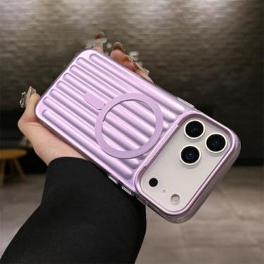Imagem de SFDSUH Capa de luxo com padrão ondulado, carregamento magnético sem fio e acabamento fosco na parte traseira para iPhone 16 Pro (Roxo)