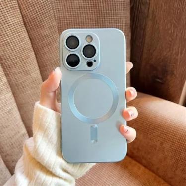 Imagem de Capa de carregamento sem fio magnética fosca para iPhone 16e 15 14 13 11 12 17 Pro Max com proteção de lente de vidro e capa macia