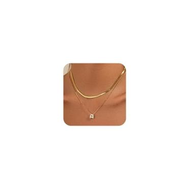 Imagem de KLSURPRISE2 Colar feminino com letra mini bolha – Colar delicado com inicial de zircão banhado a ouro 18 k manchado espinha de peixe em camadas para presente, Large, Cobre, Zircão