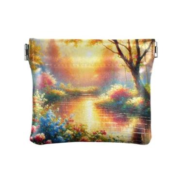 Imagem de Moeda carteira Sunset River, bolsa de couro para moedas, mini carteiras femininas, Sunset River Green, 4.33x3.74In, Sunset River Green