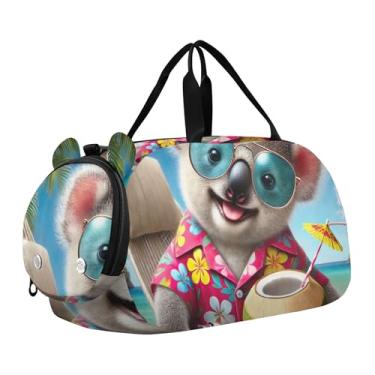 Imagem de Happy Duck Bolsa esportiva esportiva de viagem para meninos e meninas, Bebida havaiana de coco coala, Clássico