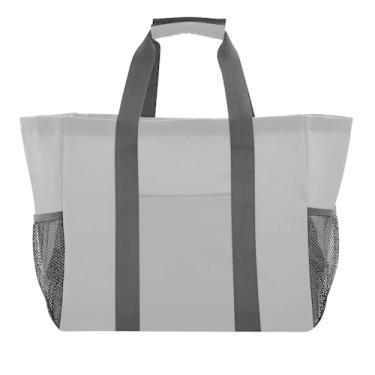 Imagem de Sacola de compras de cozinha reutilizável com desenho animado de praia bolsas utilitárias femininas embaláveis para piscina bolsa de barco cinza moderno, Cinza claro, 15.4 X 9.8 X 12.8 inch
