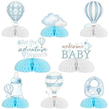 Imagem de Hot Air Balloon Honeycomb Centerpieces 8pcs Blue Hot Air Balloon Cloud Table Centerpieces for Boys Adventure Travel World Airplane Let The Adventure Begin Baby Shower Gender Reveal Party Supplies