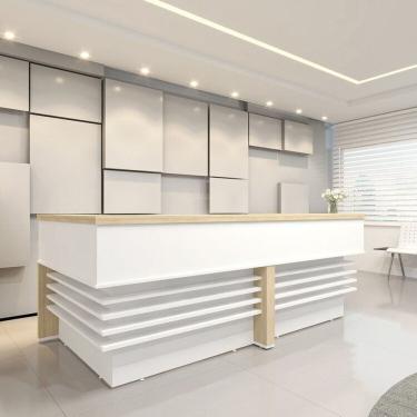 Imagem de Balcão para Atendimento Recepção 295,4cm X 147,7cm com 4 Gavetas Carvalho/Branco