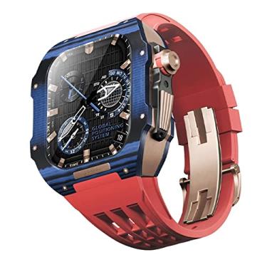 Imagem de AEHON Pulseira de fibra de carbono para pulseira de relógio Apple série 44/45mm, kit de modificação de pulseira de borracha compatível com Iwatch 8 7 6 5 4 SE Series Upgrade Modificação