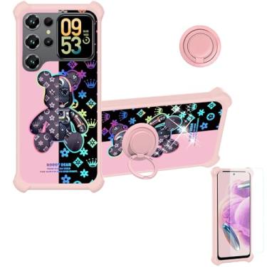 Imagem de jioeuinly Capa para Oukitel C62 compatível com Oukitel C62 Pro [com protetor de tela de vidro temperado][PC rígido + silicone macio][suporte para anel] [luz refletora colorida] IMDF-JXX