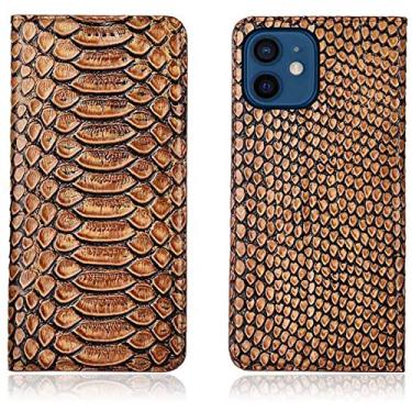 Imagem de KKFAUS Capa de telefone fólio magnética de couro, para Apple iPhone 12 Mini (2020) 5,4 polegadas Python Pattern Stent Function Case com slot para cartão (Cor: marrom)