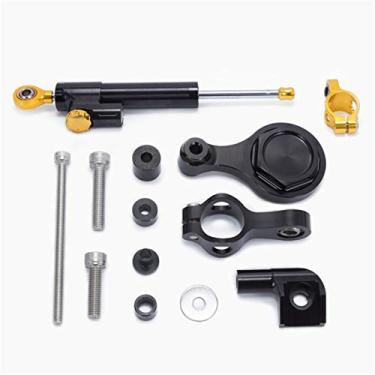 Imagem de SRDRK Estabilizador de amortecedor de direção de motocicleta Suporte de controle de segurança linear invertido para YZF R1 R6 Kit de montagem (preto com ouro)