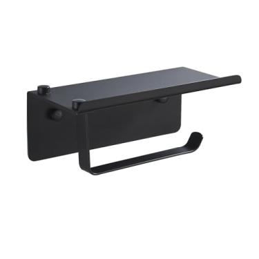 Imagem de SEIDO Suporte de papel higiênico com prateleira de telefone, suporte de papel higiênico preto fosco moderno para banheiro, armazenamento de papel higiênico de aço inoxidável SUS 304, suporte de papel