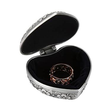 Imagem de Alomejor Caixa de Joias Vintage, Organizador de Metal Em Forma de Coração Com Flor Esculpida, Estojo de Armazenamento Antigo de Liga de Zinco para Colar e Brinco