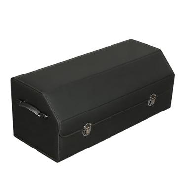 Imagem de JZAHYUK Caixa de armazenamento de couro organizador de porta-malas para porta-malas SUV Sedan, caixa de armazenamento dobrável de couro com tampa (preto 75 cm C x 31 cm L x 30 cm A)