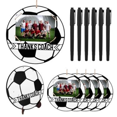 Imagem de Conjunto de 6 Porta-Retratos de Futebol, Porta-Retratos Futebol Madeira com Canetas Assinaturas para Fotos 10,16x15,24cm Presente Agradecimento ao Treinador Presente Agradecimento à Equipe