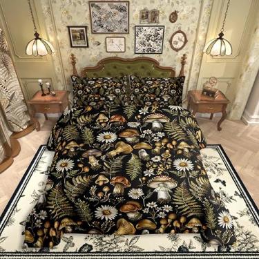 Imagem de Castle Fairy Conjunto de edredom casal com 3 peças, folhas verdes margaridas dos anos 70, para crianças, adolescentes e adultos, conjunto de edredom com 2 fronhas