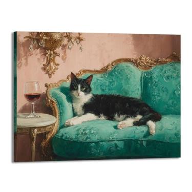 Imagem de Gato preto com Martini impressão artística bonito gato peculiar coquetel bar decoração moderna casa cozinha arte de parede pintura em tela pôster estética (SKU6,27.9x35.6 cm = (28x35 cm), emoldurado