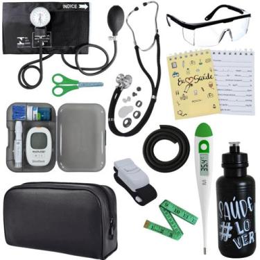 Imagem de Kit Enfermagem Estágio Aparelho Pressão Estetoscópio Medidor Glicose -