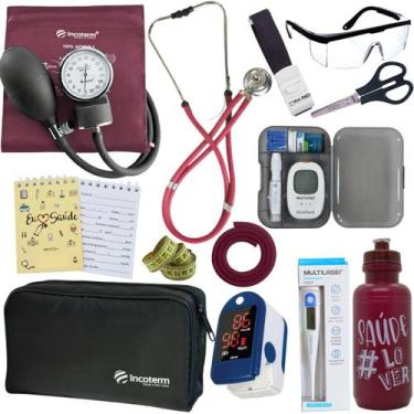 Imagem de Kit Enfermagem Estágio Aparelho Pressão Estetoscópio Medidor Glicose C