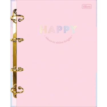 Imagem de Caderno Fichário Argolado Colegial Cartonado b5 Happy, 80 Folhas, 6 Divisórias, Escolar, Expansivo, Capa Dura, Tilibra