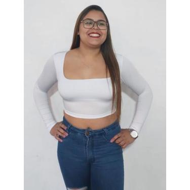Imagem de Cropped Decote Quadradinho Manga Longa Em Tecido Suplex - VINHA FASHIO