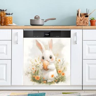 Imagem de SEHANY Capa magnética de conto de fadas fofo coelhinho da Páscoa, adesivos magnéticos decorativos antiarranhões para painel de geladeira e lava-louças, decoração de flores de fazenda de cozinha