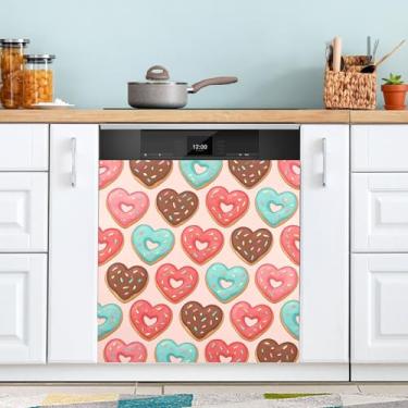 Imagem de ATTX Capa de ímã para lava-louças Heart Donut Dia dos Namorados | Adesivo decorativo de eletrodomésticos de 58 cm x 66 cm para armários domésticos e eletrodomésticos #200